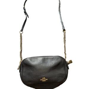 COACH Crossbody Bag Dark Gray Pebbled Leather with Gold Chain-strap Purse